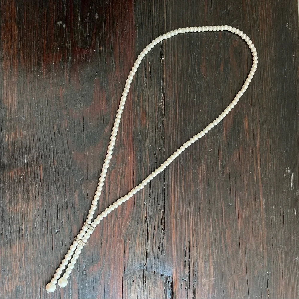 Vintage Pearl drop pendant style bolero necklace rhinestones 16